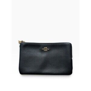 Coach Black Double Zip Wallet Black Pebble Leather with Gold Hardware